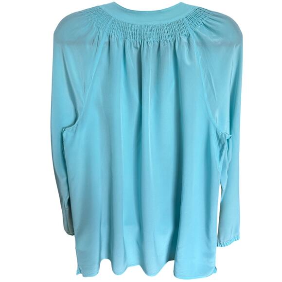 Lilly Pulitzer Elsa Silk Top Blouse Long Sleeve Smocked Neck Bali Blue Size XL - Picture 9 of 14